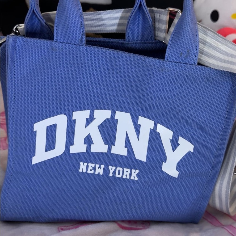 DKNY Blue Canvas Tote with White Logo